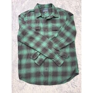 Lucky Brand Men's Black Green Plaid Flannel Button Up Long Sleeve Shirt